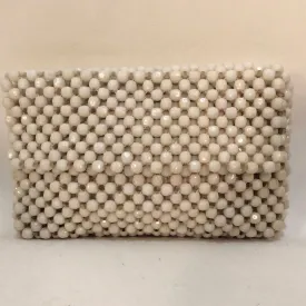 1960s White Octagonal Beaded Clutch Bag