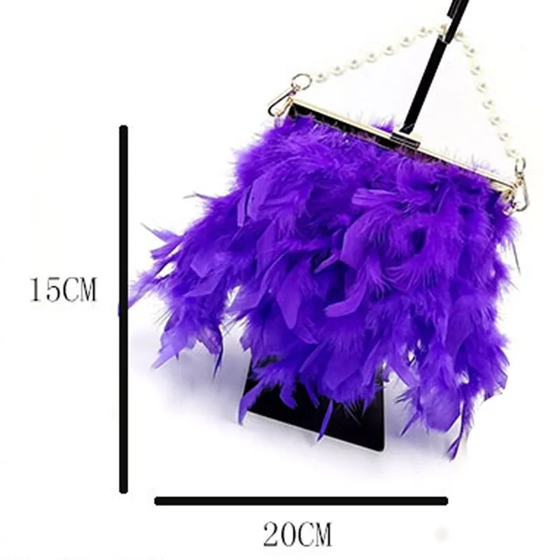2023 Luxury Fashion Women's Bag Ostrich Fur Feather Tassel Evening Bags Ladies Day Clutches Party Wedding Purses Chain Handbag