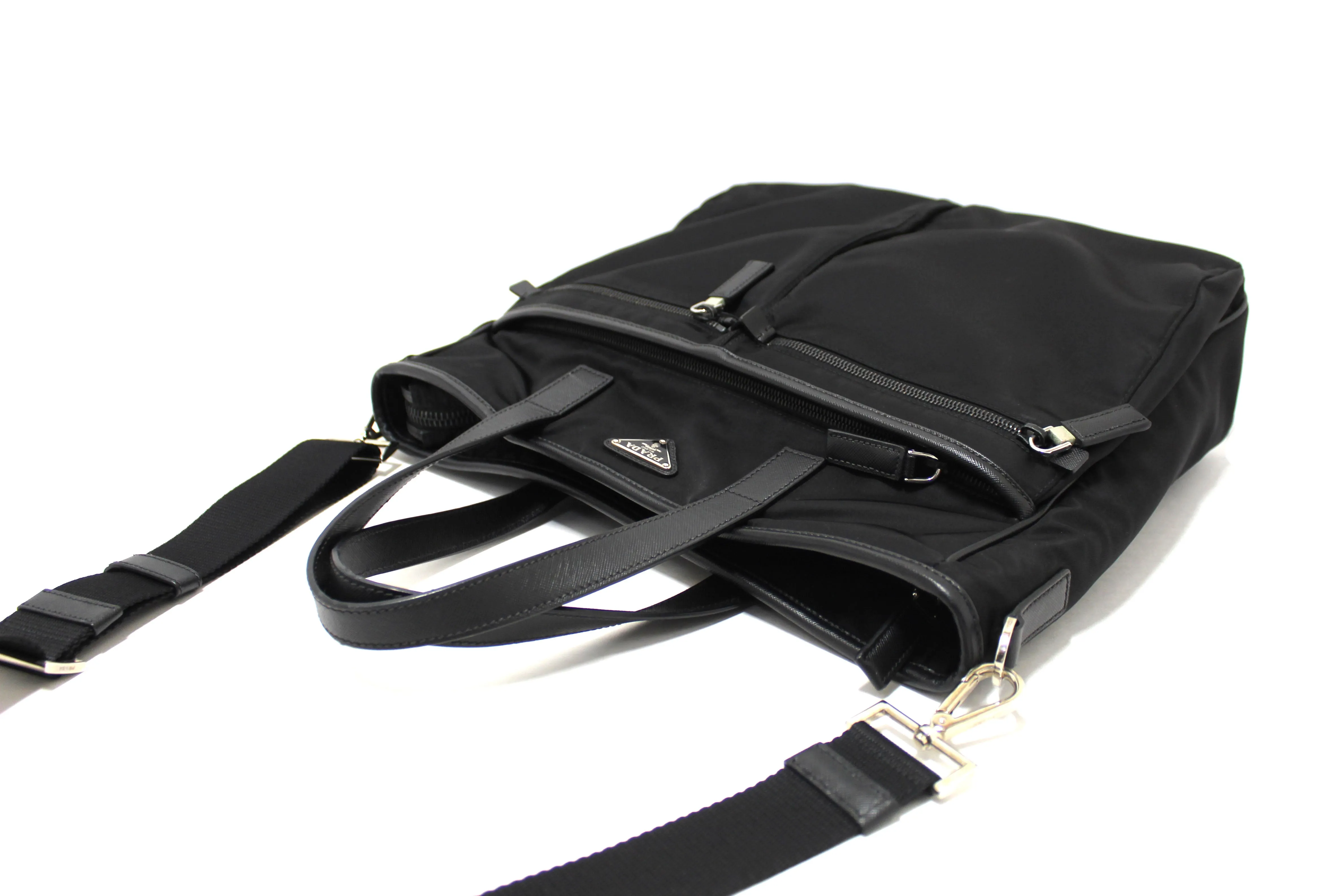 Authentic Prada Black Re-Nylon Pocket Tote Shoulder Bag