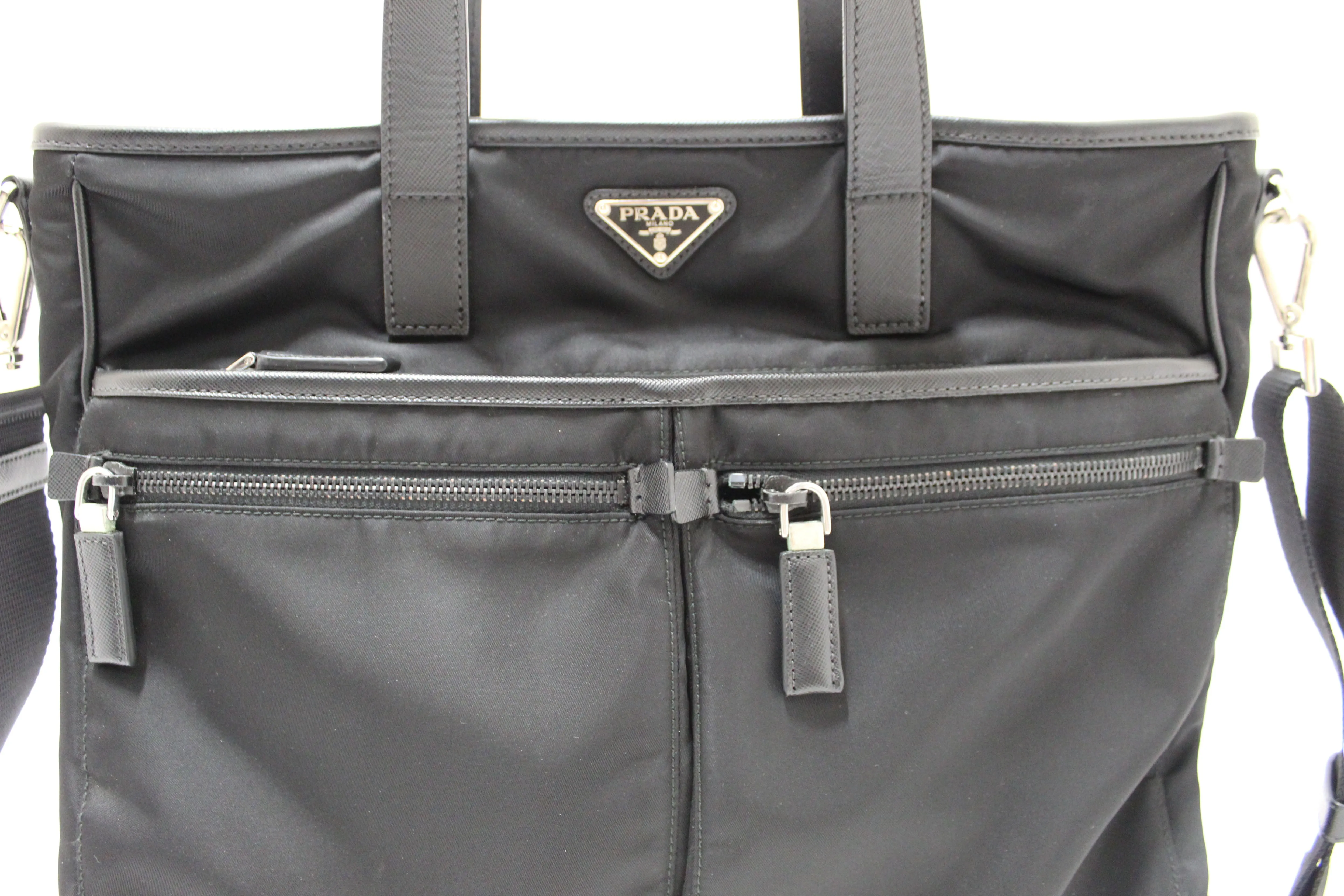 Authentic Prada Black Re-Nylon Pocket Tote Shoulder Bag