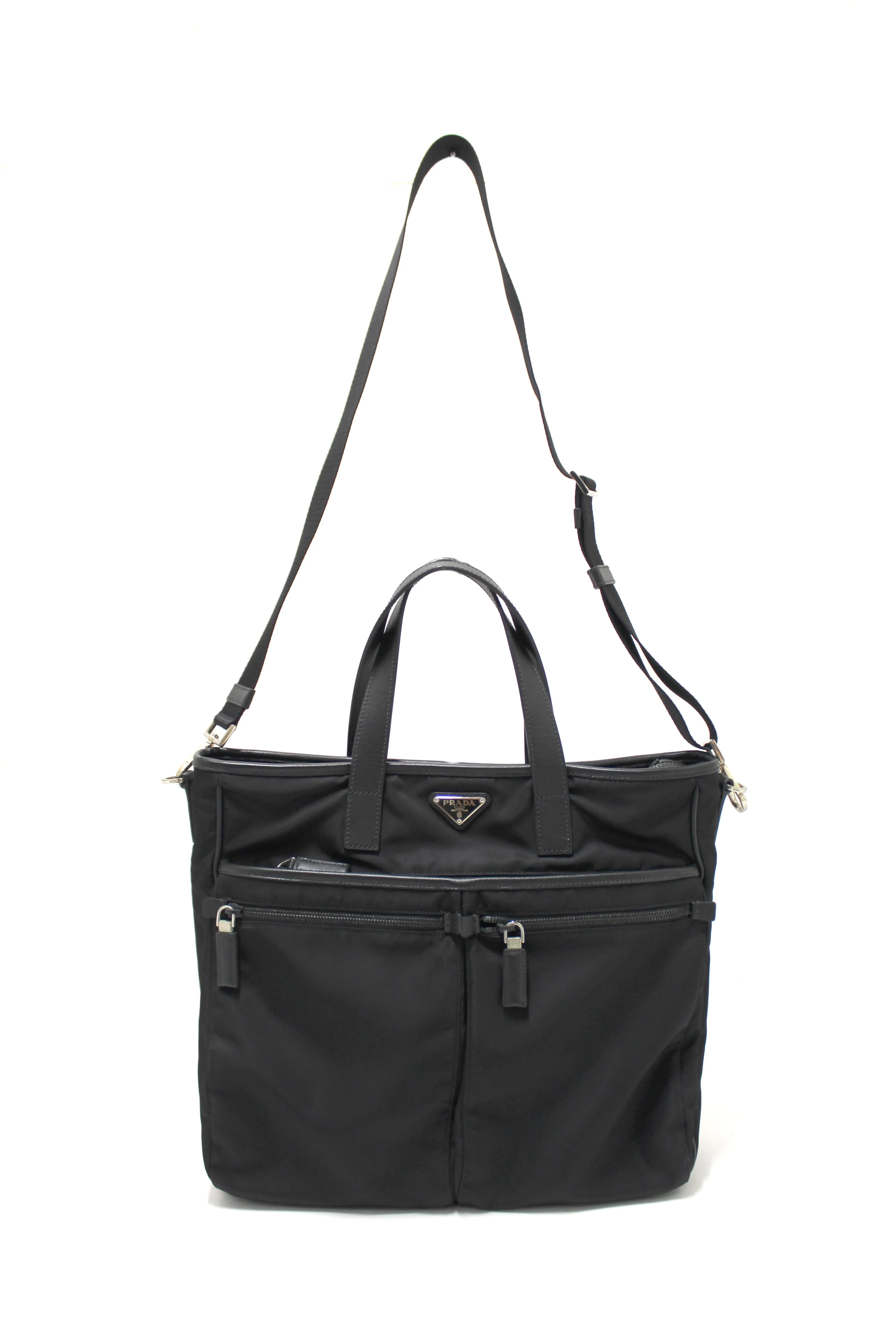 Authentic Prada Black Re-Nylon Pocket Tote Shoulder Bag