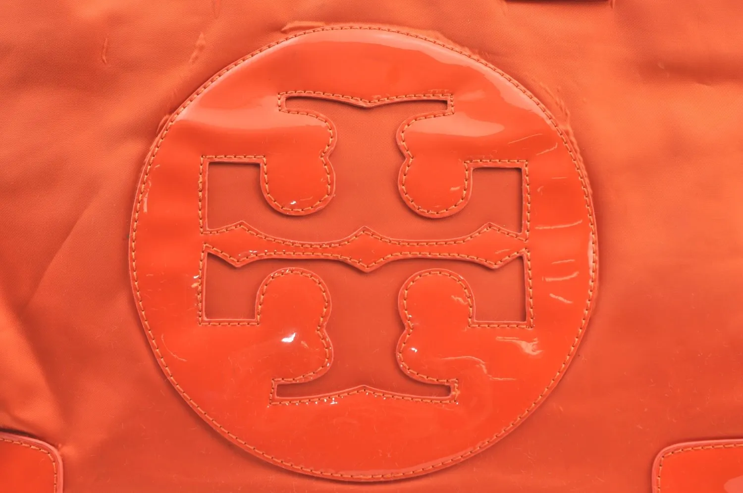 Authentic TORY BURCH Ella Nylon Enamel Shoulder Tote Bag Orange K7713