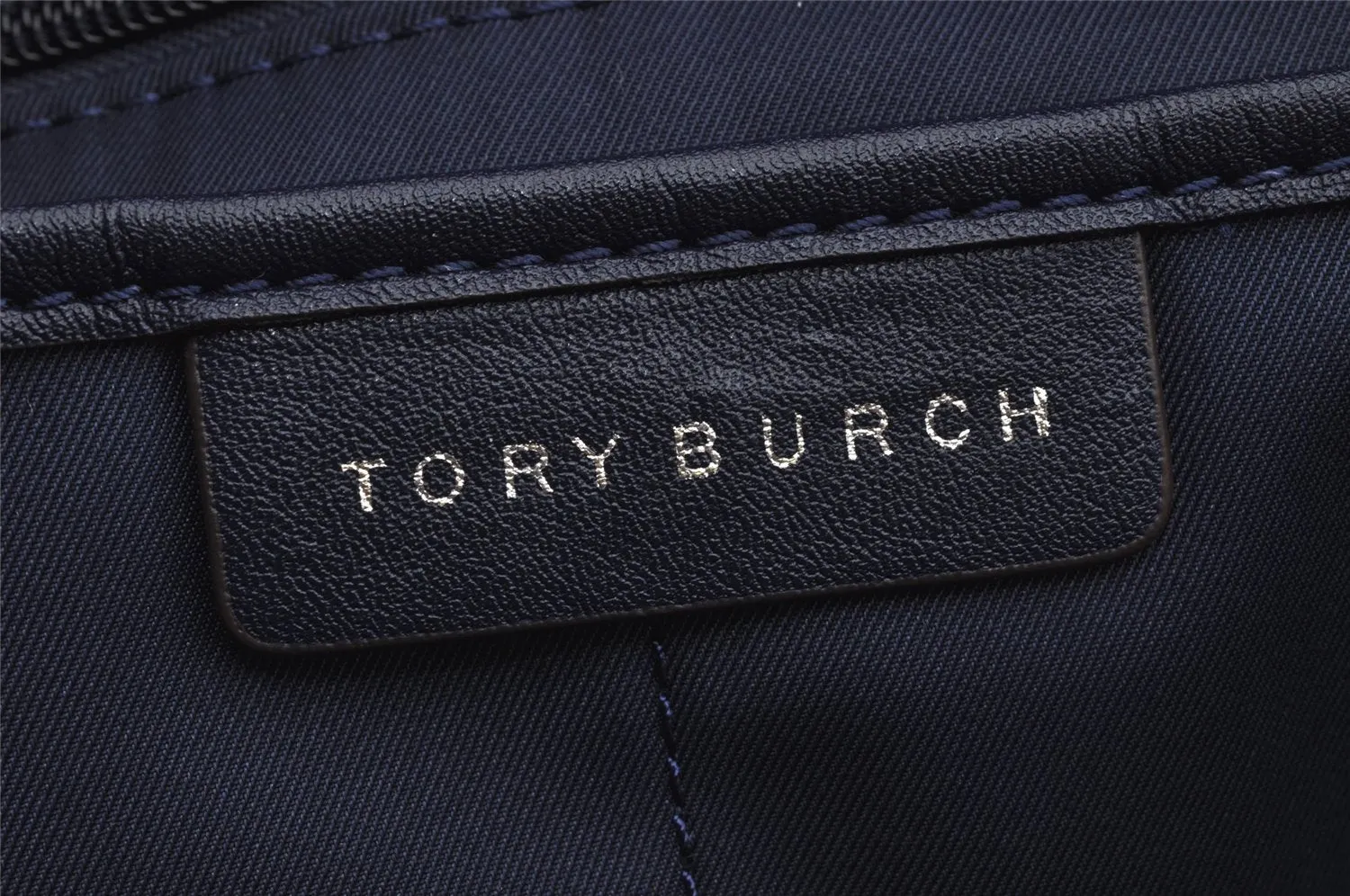 Authentic TORY BURCH Geo-T Pattern Shoulder Tote Bag PVC Leather Navy 0908K