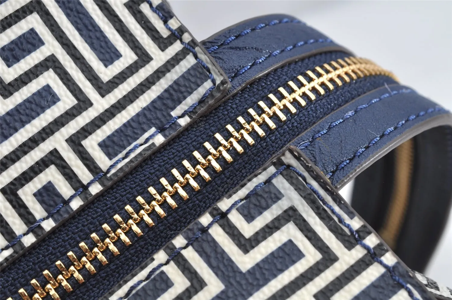 Authentic TORY BURCH Geo-T Pattern Shoulder Tote Bag PVC Leather Navy 0908K