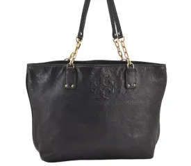 Authentic TORY BURCH Vintage Marion Chain Shoulder Tote Bag Leather Black 5922K