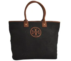 Authentic TORY BURCH Vintage Wool Leather Shoulder Tote Bag Gray 7617J