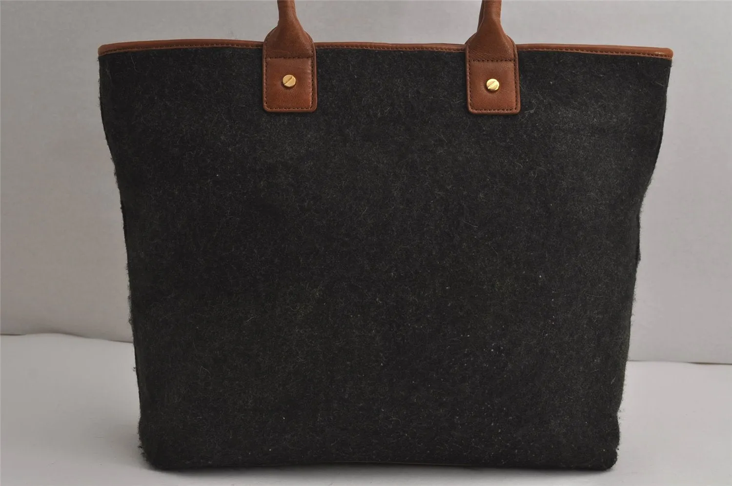 Authentic TORY BURCH Vintage Wool Leather Shoulder Tote Bag Gray 7617J