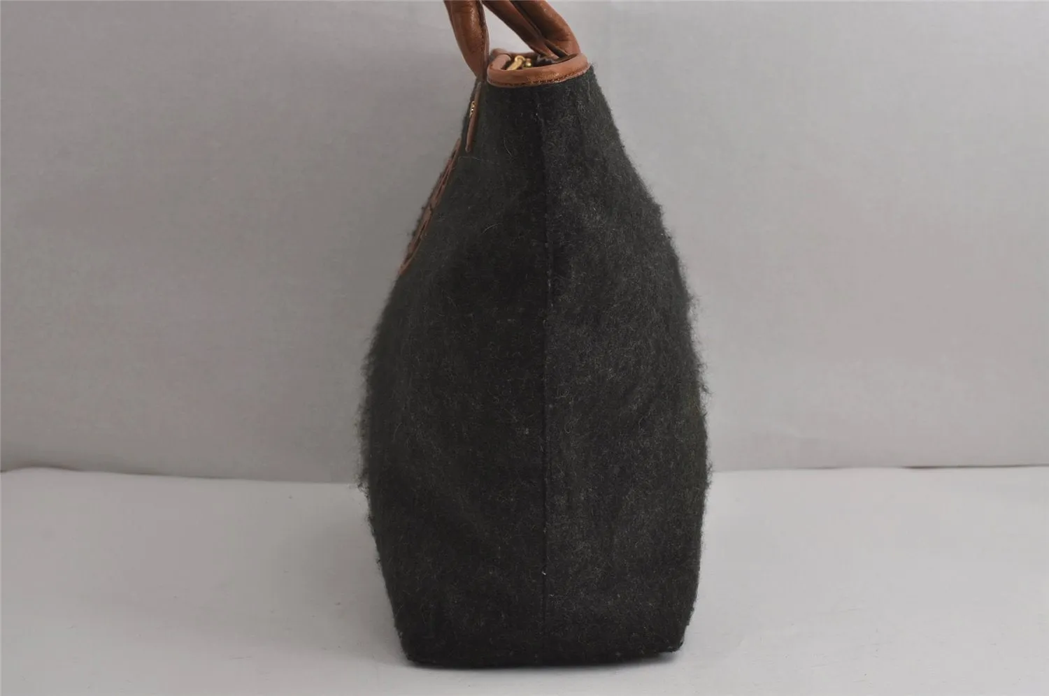 Authentic TORY BURCH Vintage Wool Leather Shoulder Tote Bag Gray 7617J
