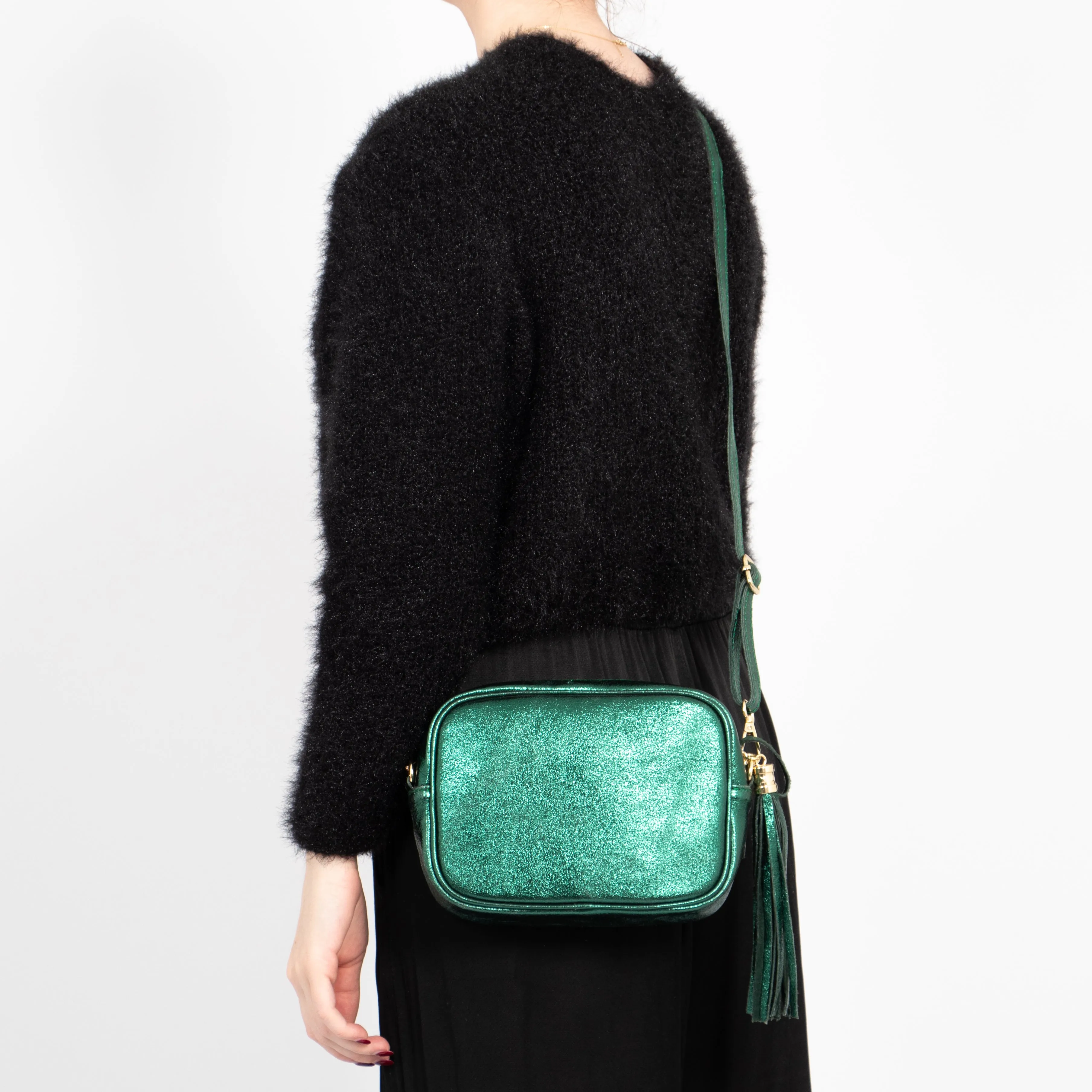 Beau - Italian Leather Crossbody Bag - Green, Metallic