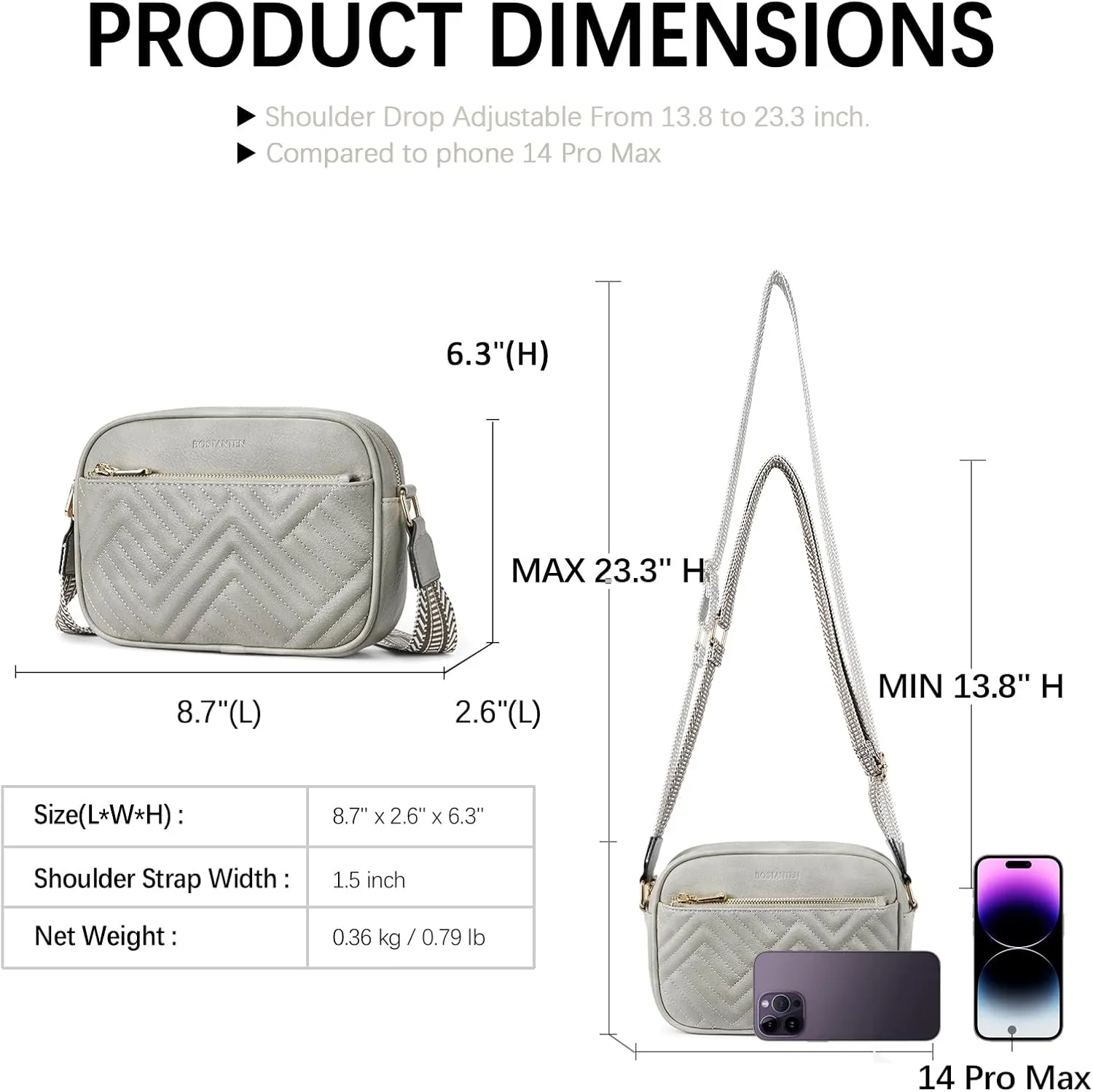 BOSTANTEN Quilted Crossbody Bags for Women Vegan Leather Purses Small Shoulder Handbags with Wide Strap