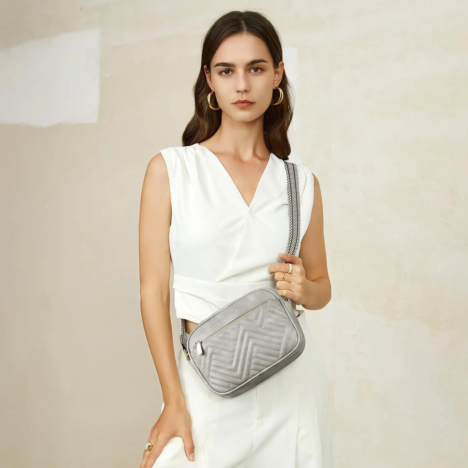 BOSTANTEN Quilted Crossbody Bags for Women Vegan Leather Purses Small Shoulder Handbags with Wide Strap