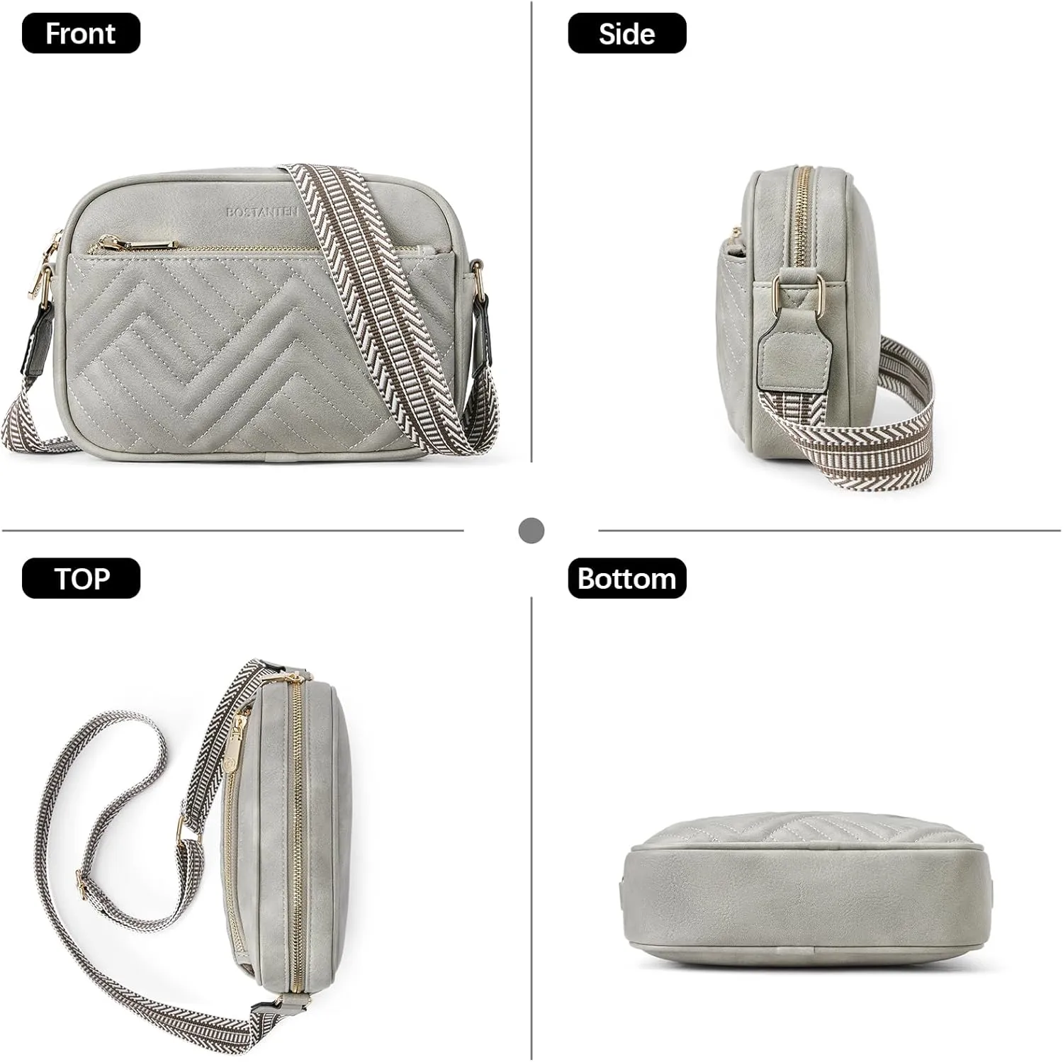 BOSTANTEN Quilted Crossbody Bags for Women Vegan Leather Purses Small Shoulder Handbags with Wide Strap