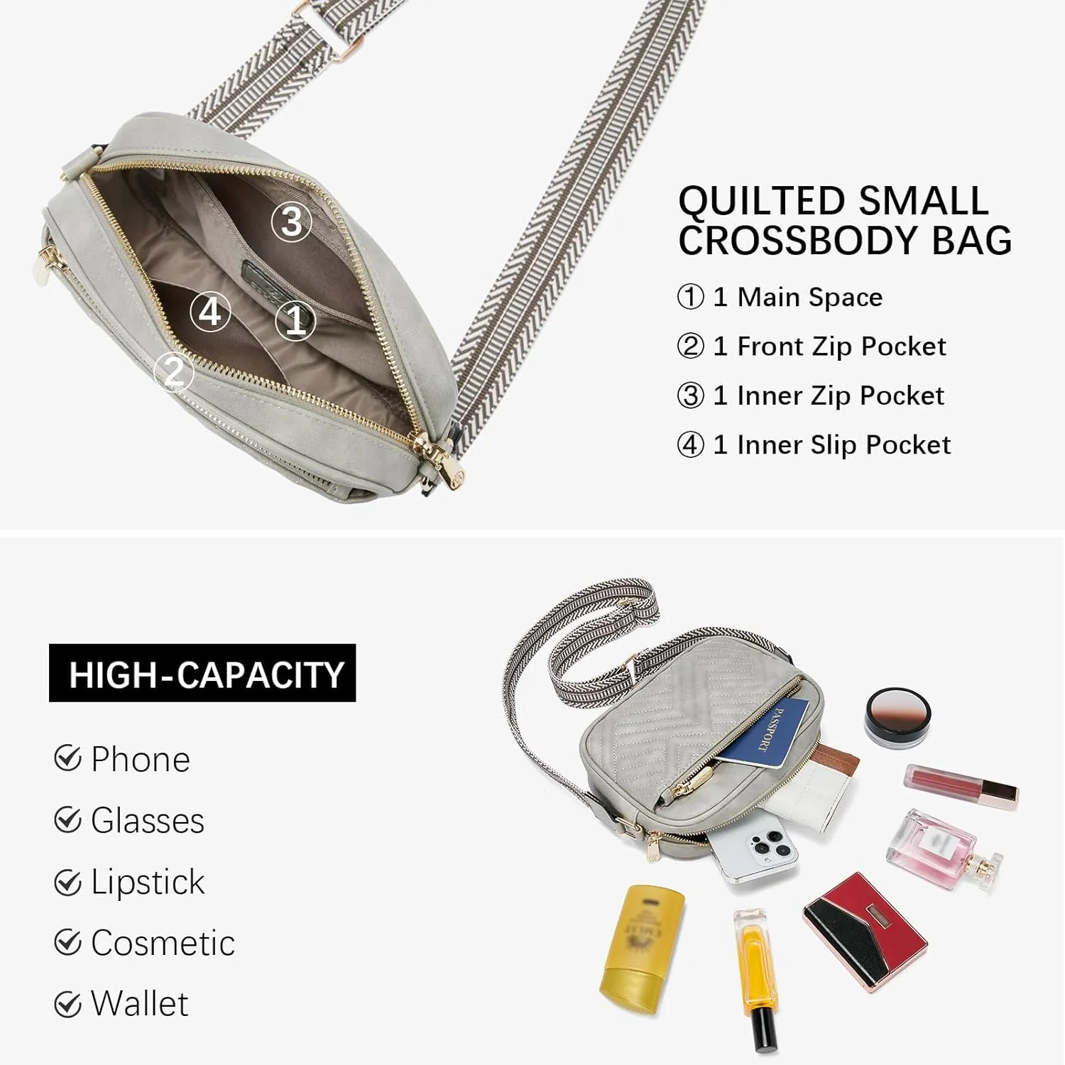 BOSTANTEN Quilted Crossbody Bags for Women Vegan Leather Purses Small Shoulder Handbags with Wide Strap