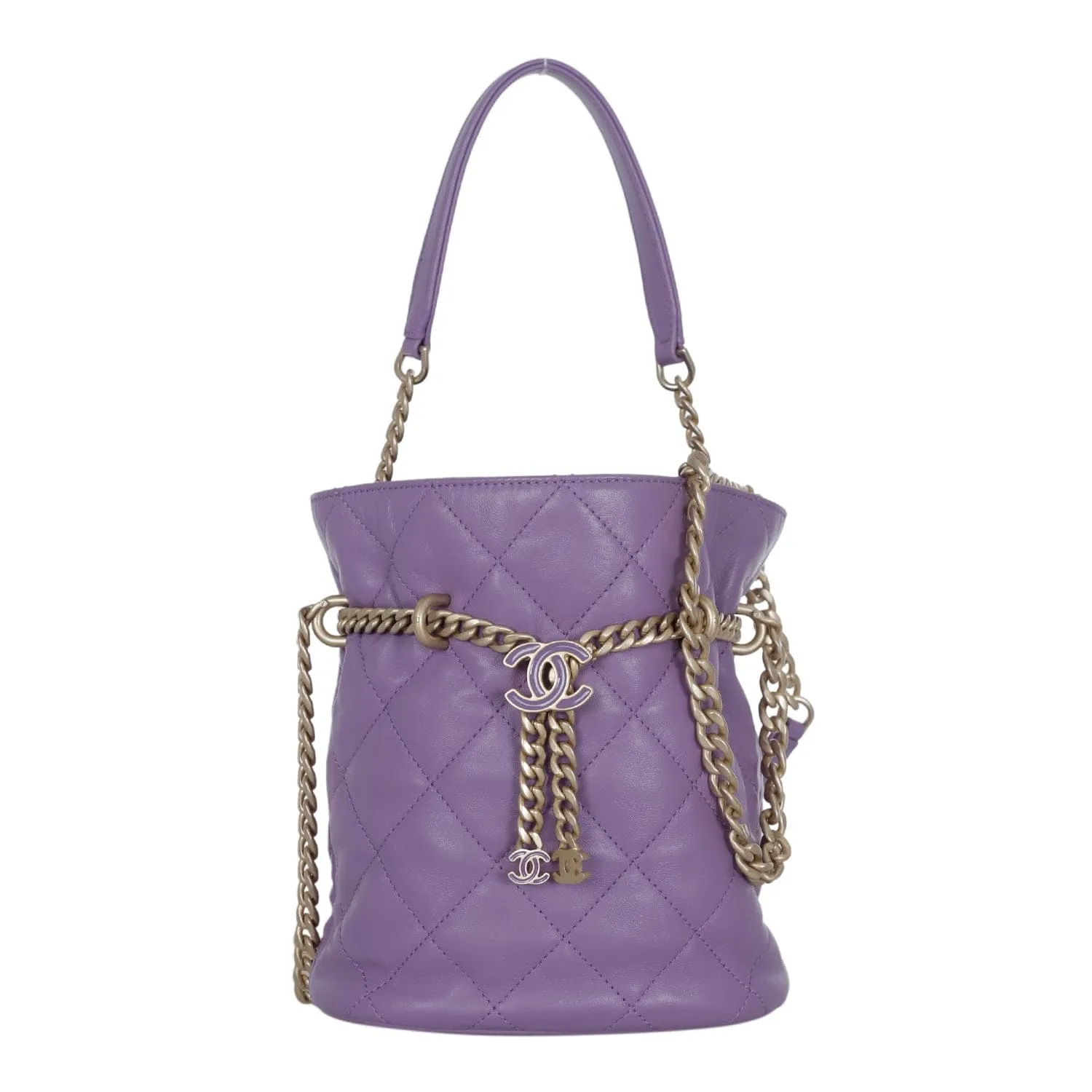 Chanel CC Chain Drawstring Bucket Bag Purple 07363B