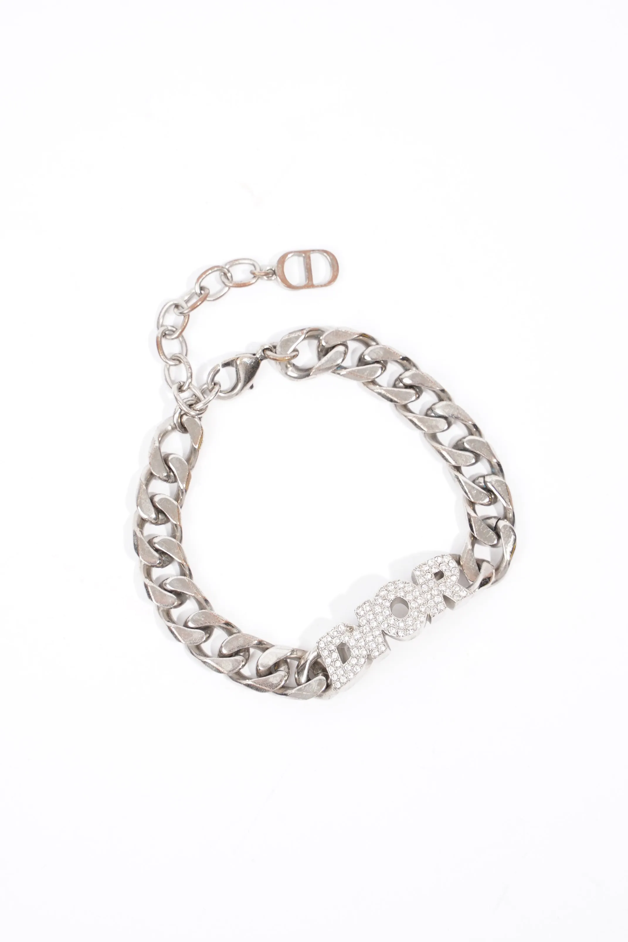Christian Dior Chain Link Logo Bracelet Silver Base Metal