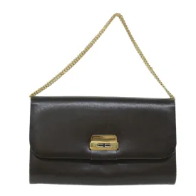 CHRISTIAN DIOR Chain Shoulder Bag Leather Brown Auth bs11469