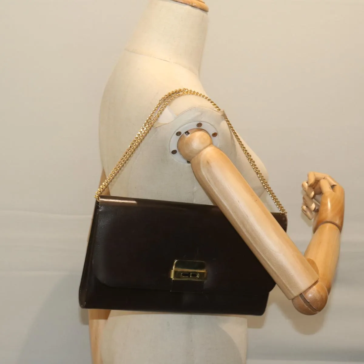 CHRISTIAN DIOR Chain Shoulder Bag Leather Brown Auth bs11469