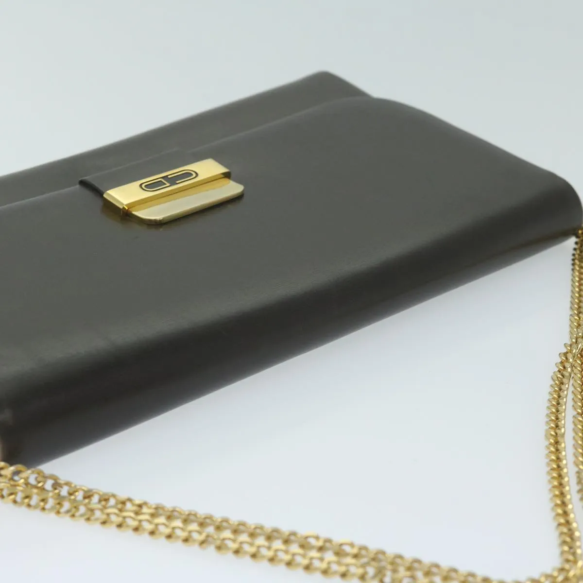 CHRISTIAN DIOR Chain Shoulder Bag Leather Brown Auth bs11469
