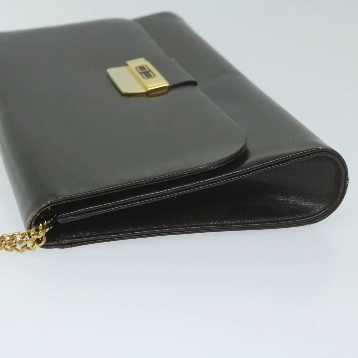 CHRISTIAN DIOR Chain Shoulder Bag Leather Brown Auth bs11469