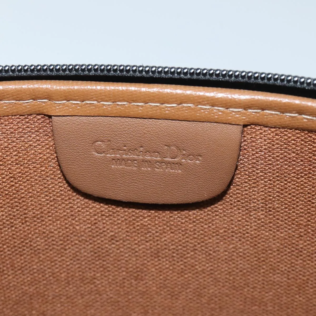 CHRISTIAN DIOR Honeycomb Canvas Clutch Bag PVC Leather Black Auth yk11503