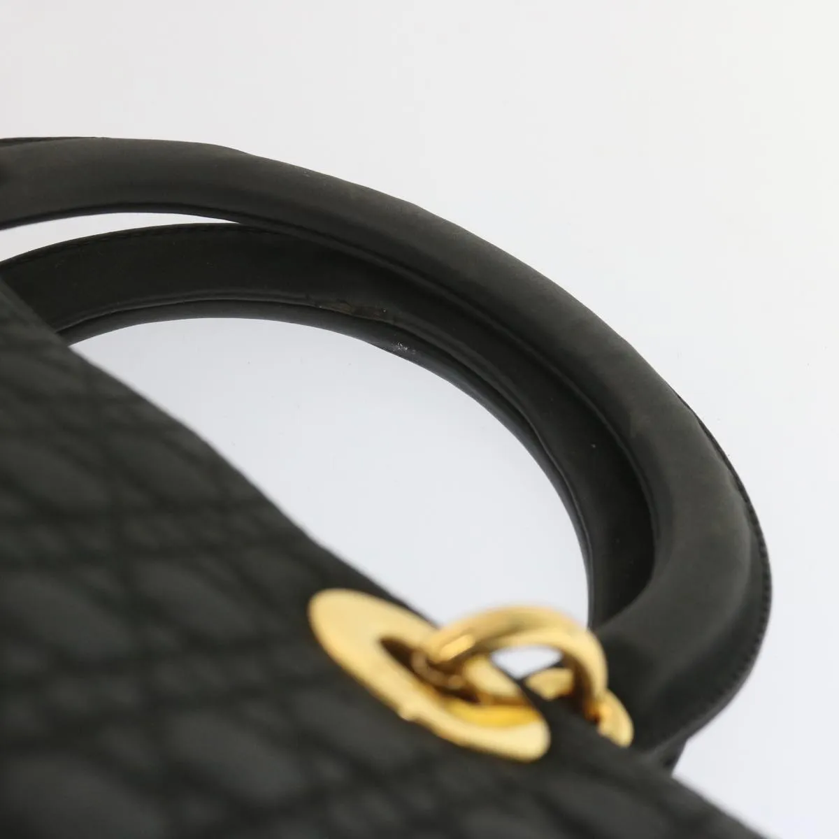 CHRISTIAN DIOR Lady Dior Hand Bag Nylon Black Auth ep3697