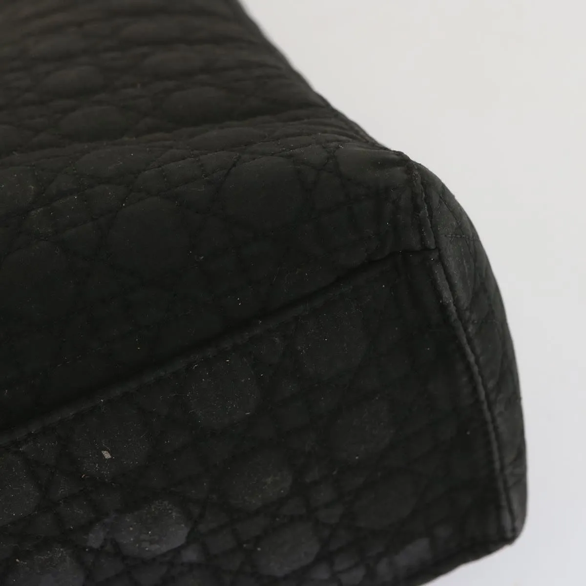 CHRISTIAN DIOR Lady Dior Hand Bag Nylon Black Auth ep3697