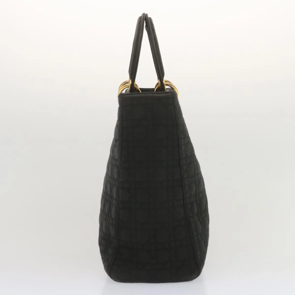 CHRISTIAN DIOR Lady Dior Hand Bag Nylon Black Auth ep3697