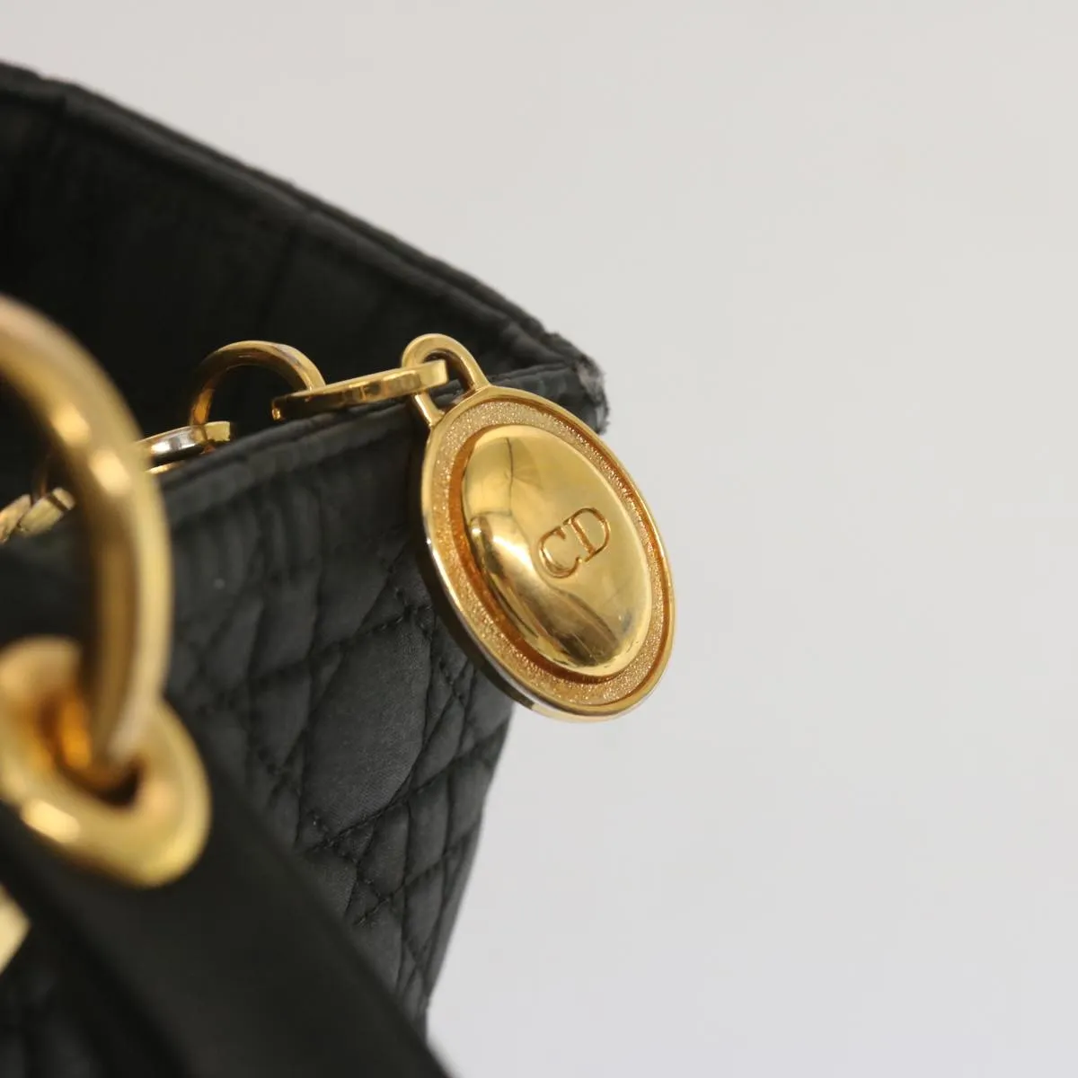 CHRISTIAN DIOR Lady Dior Hand Bag Nylon Black Auth ep3697