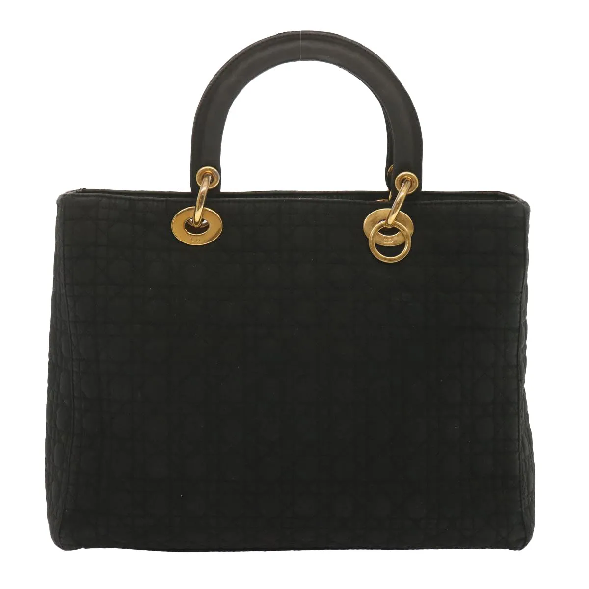 CHRISTIAN DIOR Lady Dior Hand Bag Nylon Black Auth ep3697