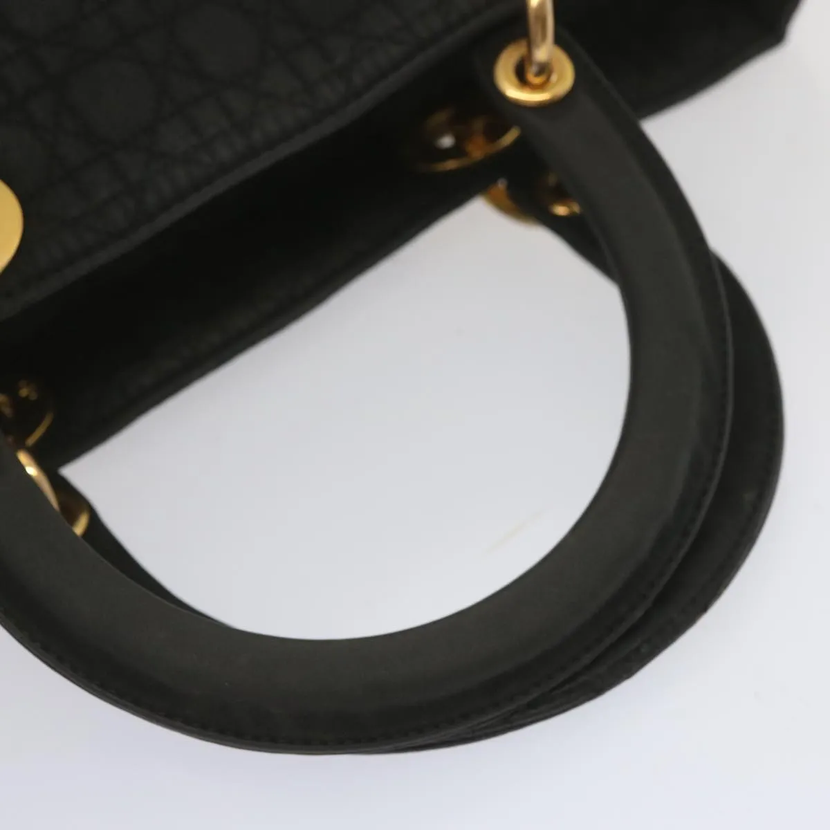 CHRISTIAN DIOR Lady Dior Hand Bag Nylon Black Auth ep3697