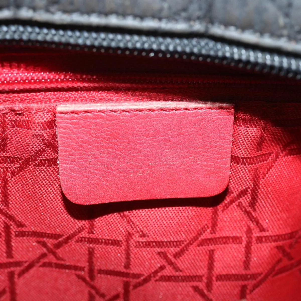 CHRISTIAN DIOR Lady Dior Hand Bag Nylon Black Auth ep3697