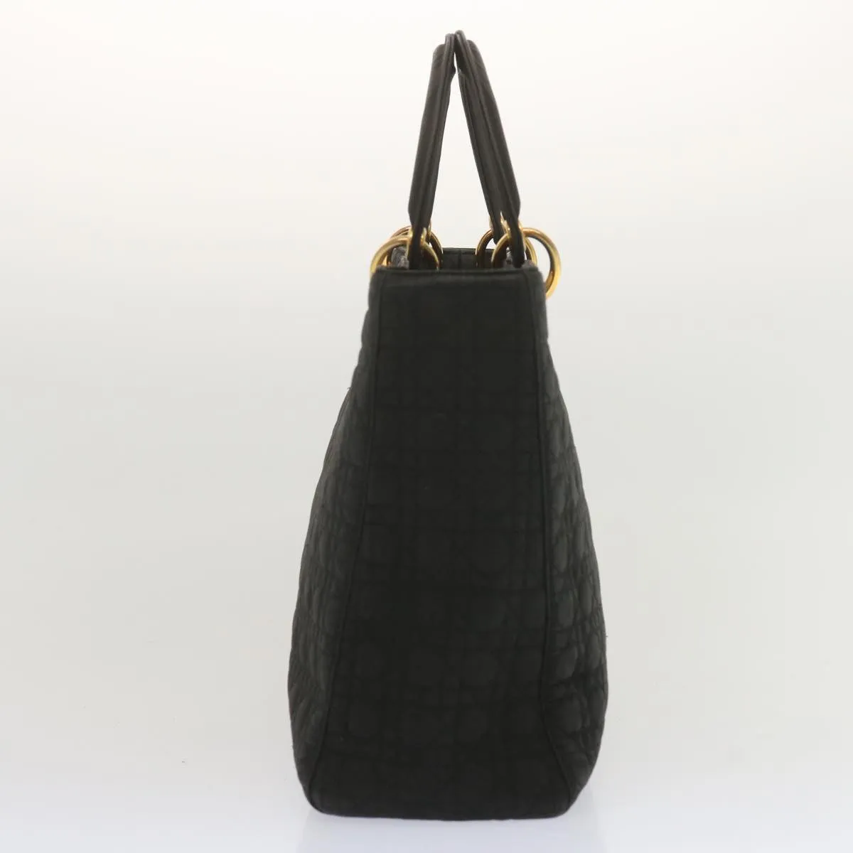 CHRISTIAN DIOR Lady Dior Hand Bag Nylon Black Auth ep3697