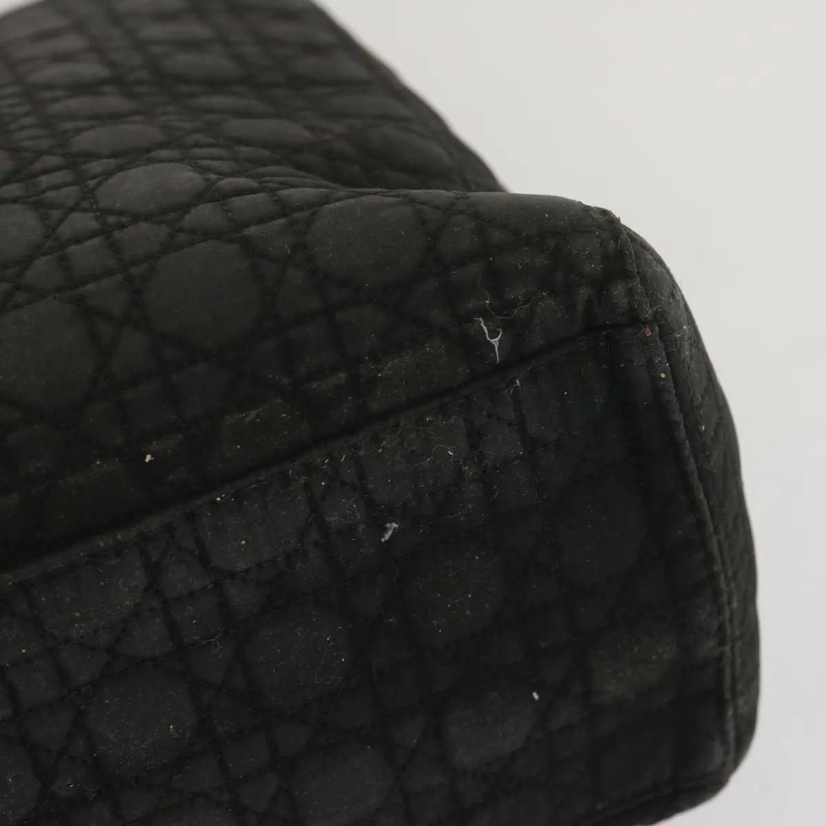 CHRISTIAN DIOR Lady Dior Hand Bag Nylon Black Auth ep3697