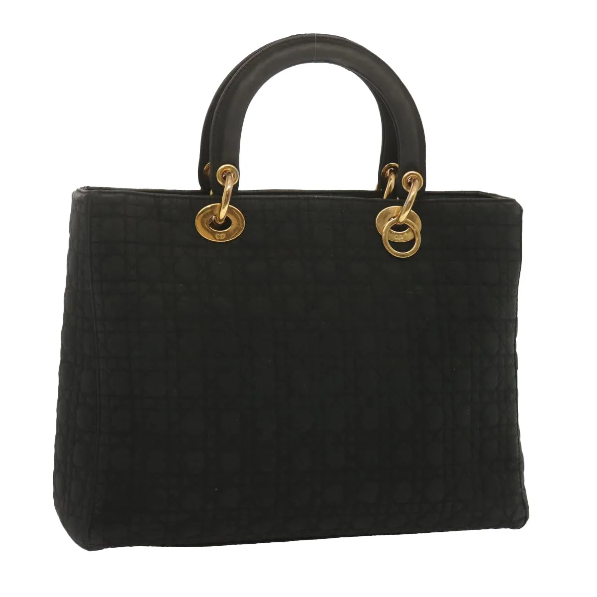 CHRISTIAN DIOR Lady Dior Hand Bag Nylon Black Auth ep3697