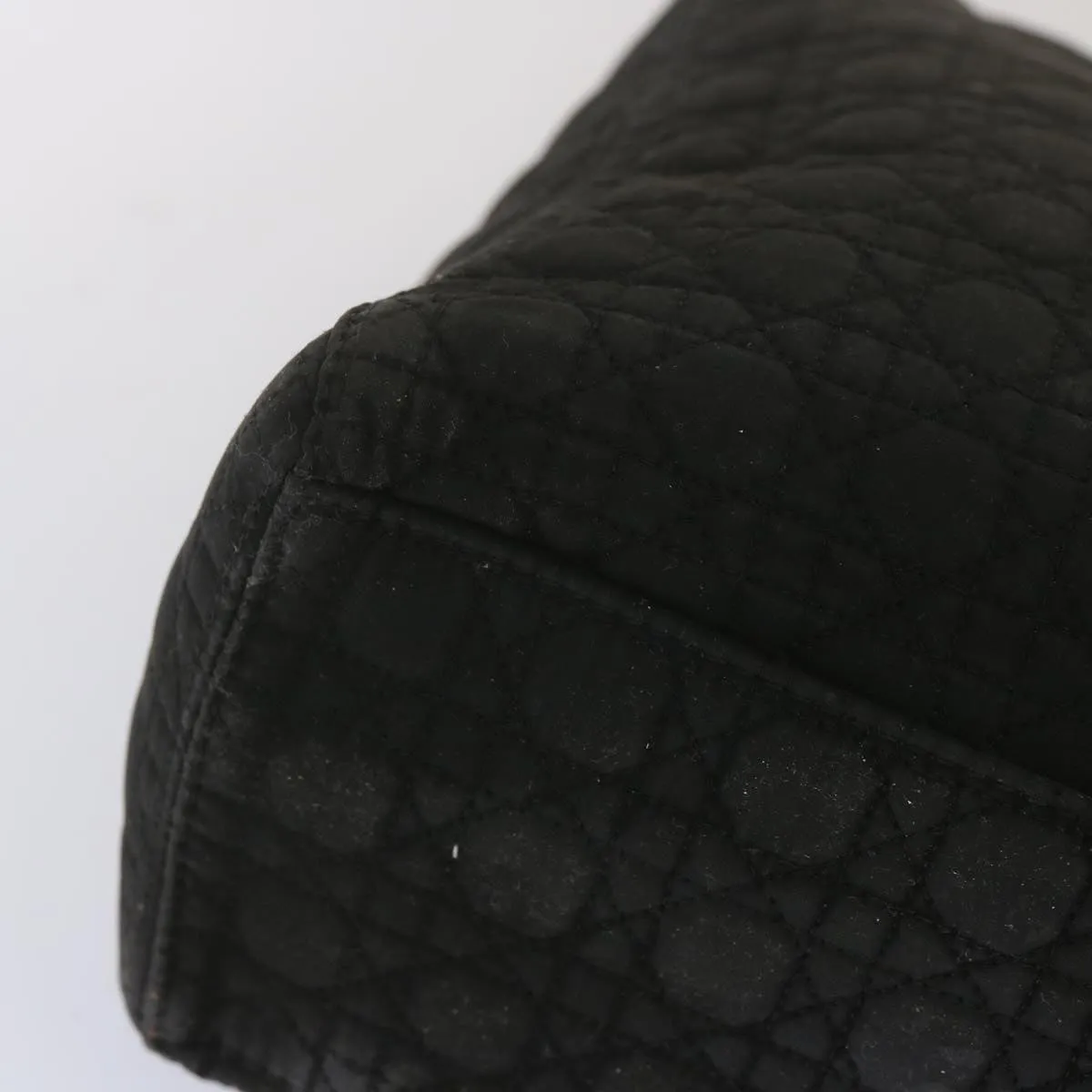 CHRISTIAN DIOR Lady Dior Hand Bag Nylon Black Auth ep3697