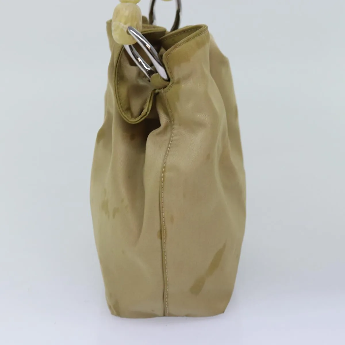 CHRISTIAN DIOR Maris Pearl Hand Bag Nylon Beige Auth 76363