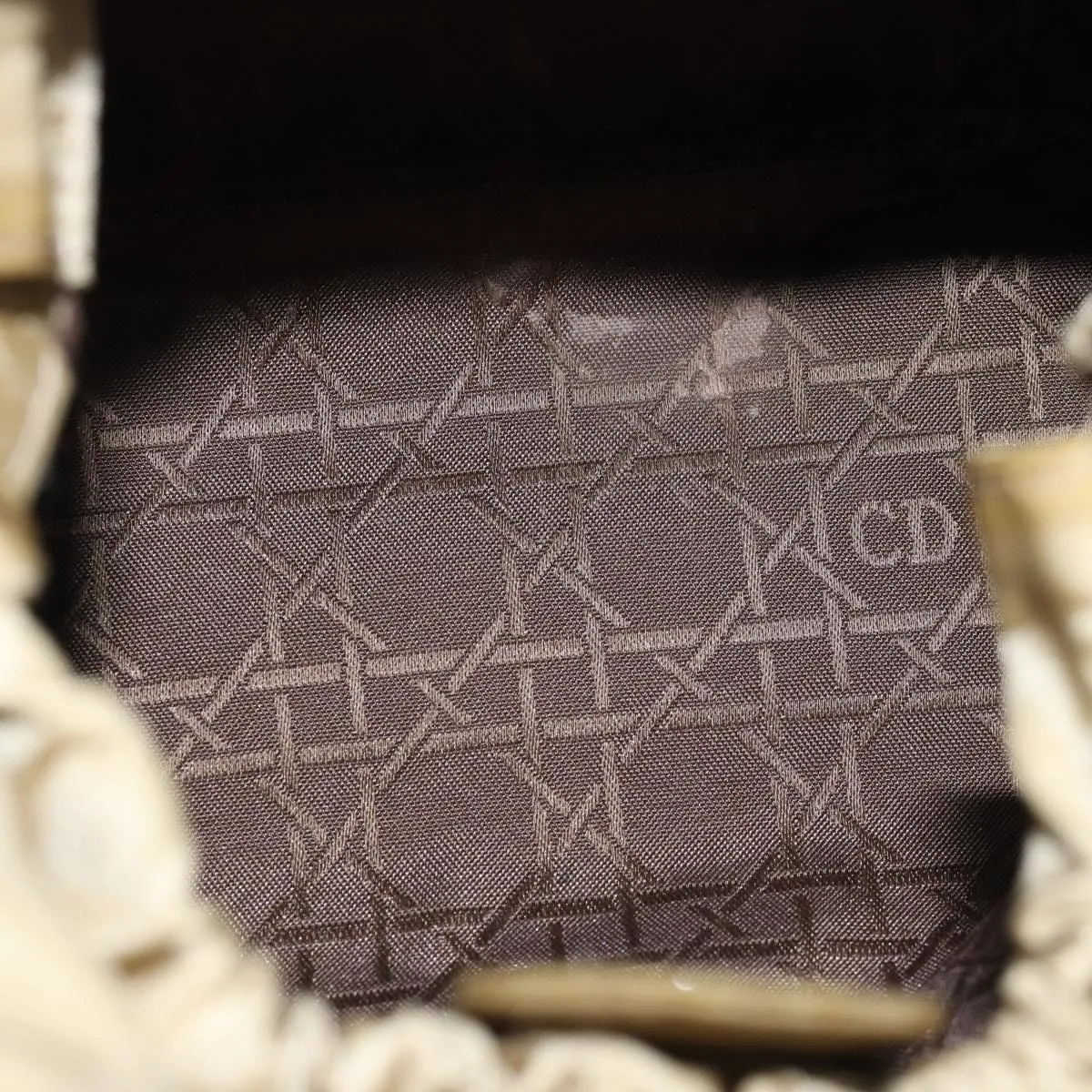 CHRISTIAN DIOR Maris Pearl Hand Bag Nylon Beige Auth 76363