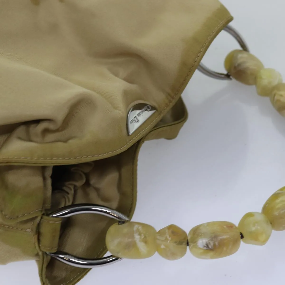 CHRISTIAN DIOR Maris Pearl Hand Bag Nylon Beige Auth 76363