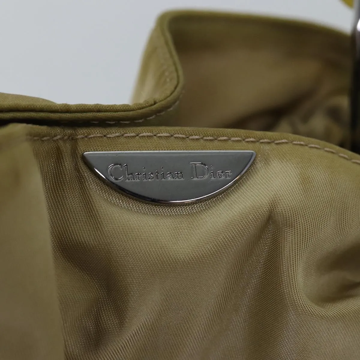 CHRISTIAN DIOR Maris Pearl Hand Bag Nylon Beige Auth 76363