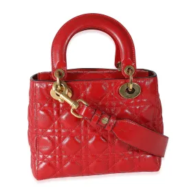 CHRISTIAN DIOR Red Crinkled Patent Cannage Small Lucky Badges My Lady Dior