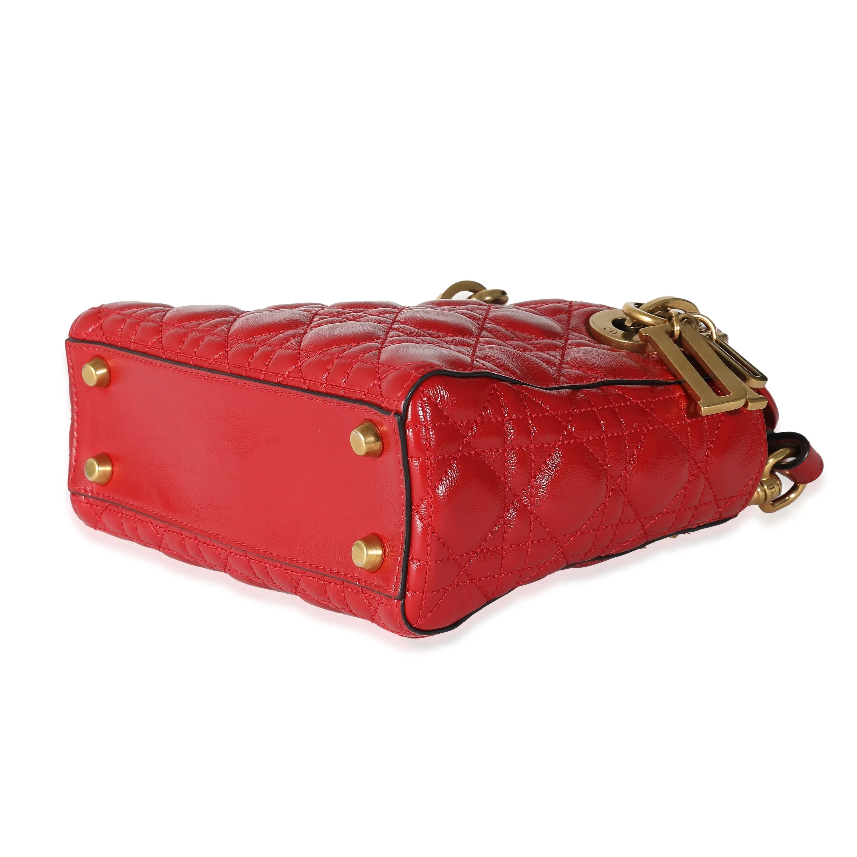CHRISTIAN DIOR Red Crinkled Patent Cannage Small Lucky Badges My Lady Dior