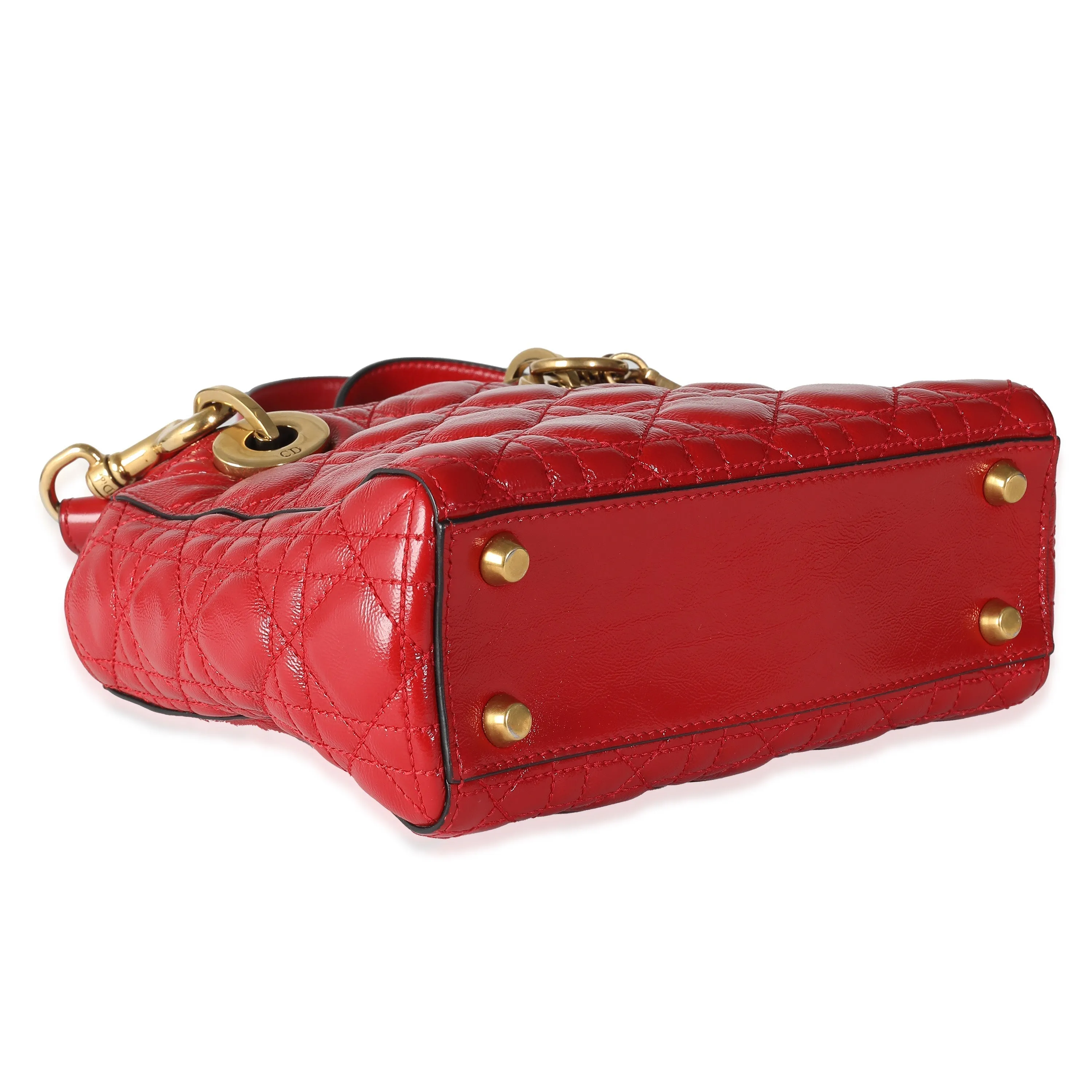 CHRISTIAN DIOR Red Crinkled Patent Cannage Small Lucky Badges My Lady Dior
