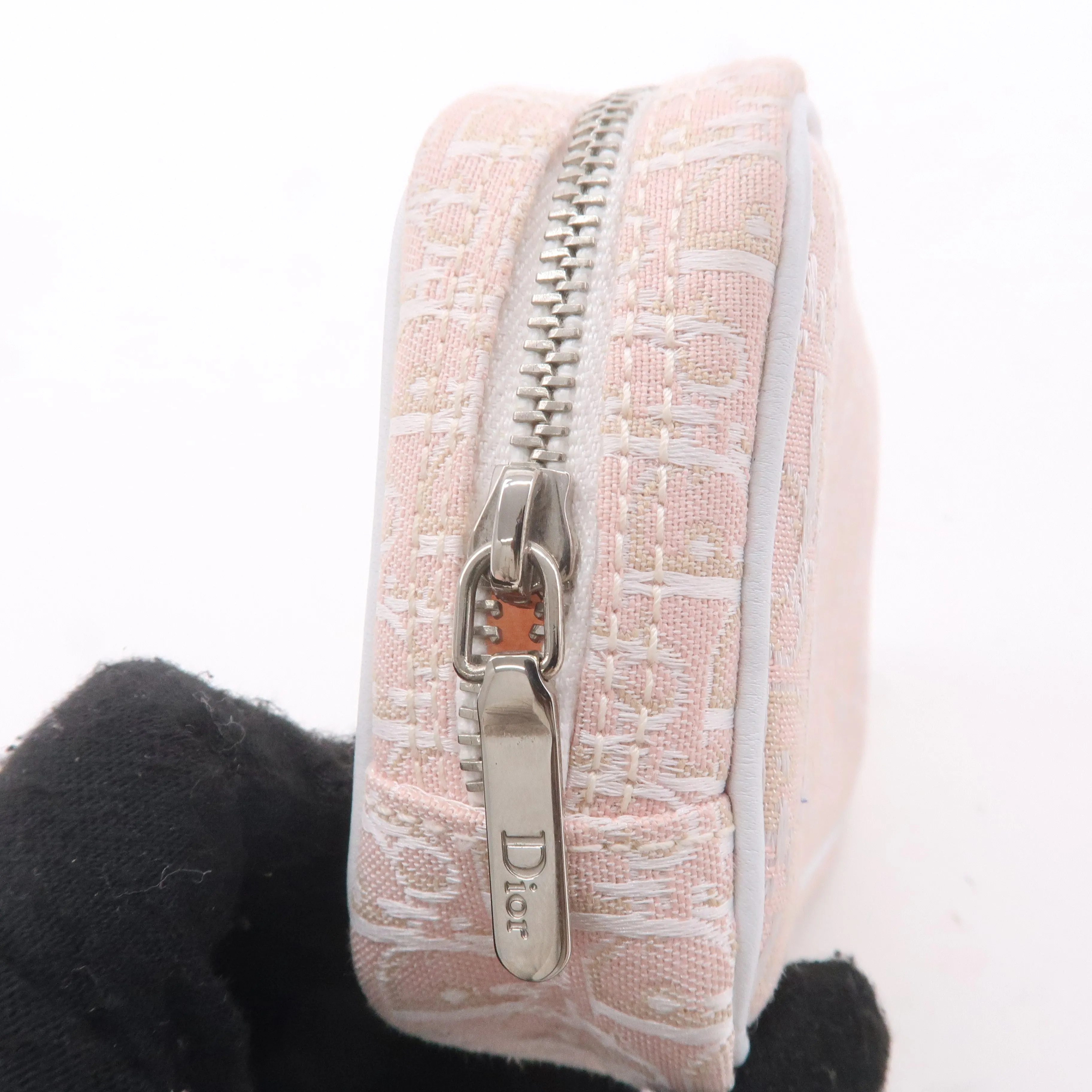 Christian Dior Trotter Canvas Leather Cosmetic Pouch White Pink