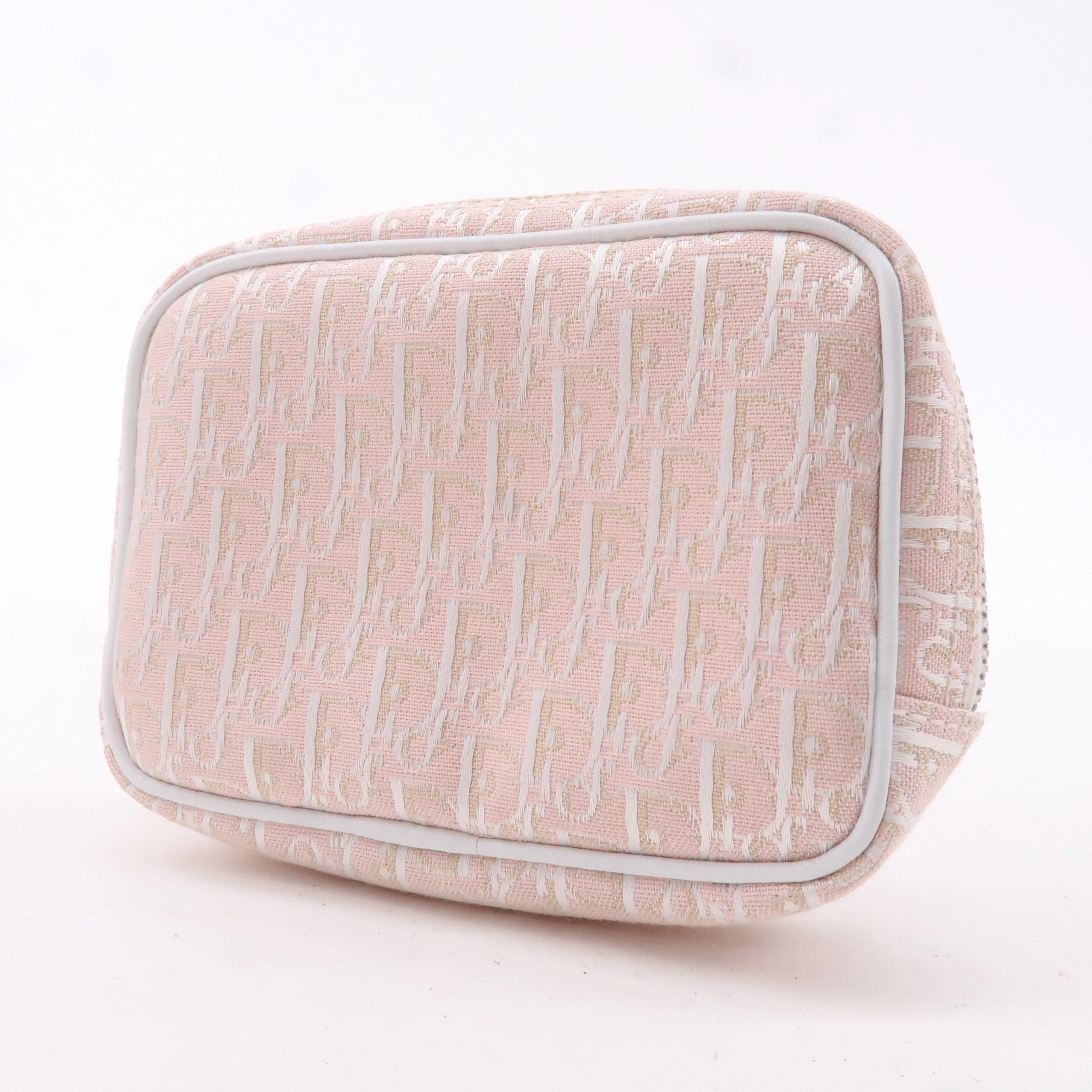 Christian Dior Trotter Canvas Leather Cosmetic Pouch White Pink