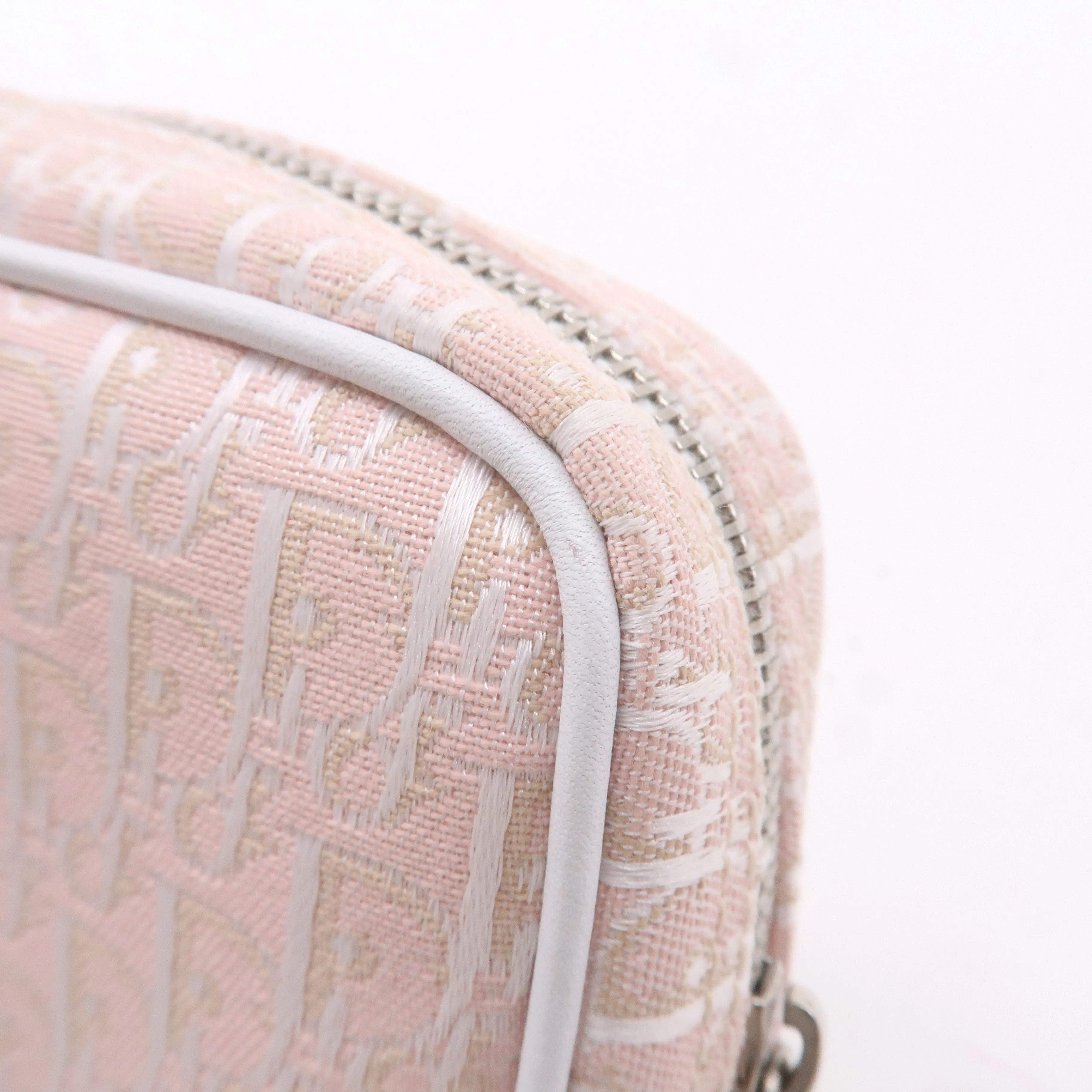Christian Dior Trotter Canvas Leather Cosmetic Pouch White Pink