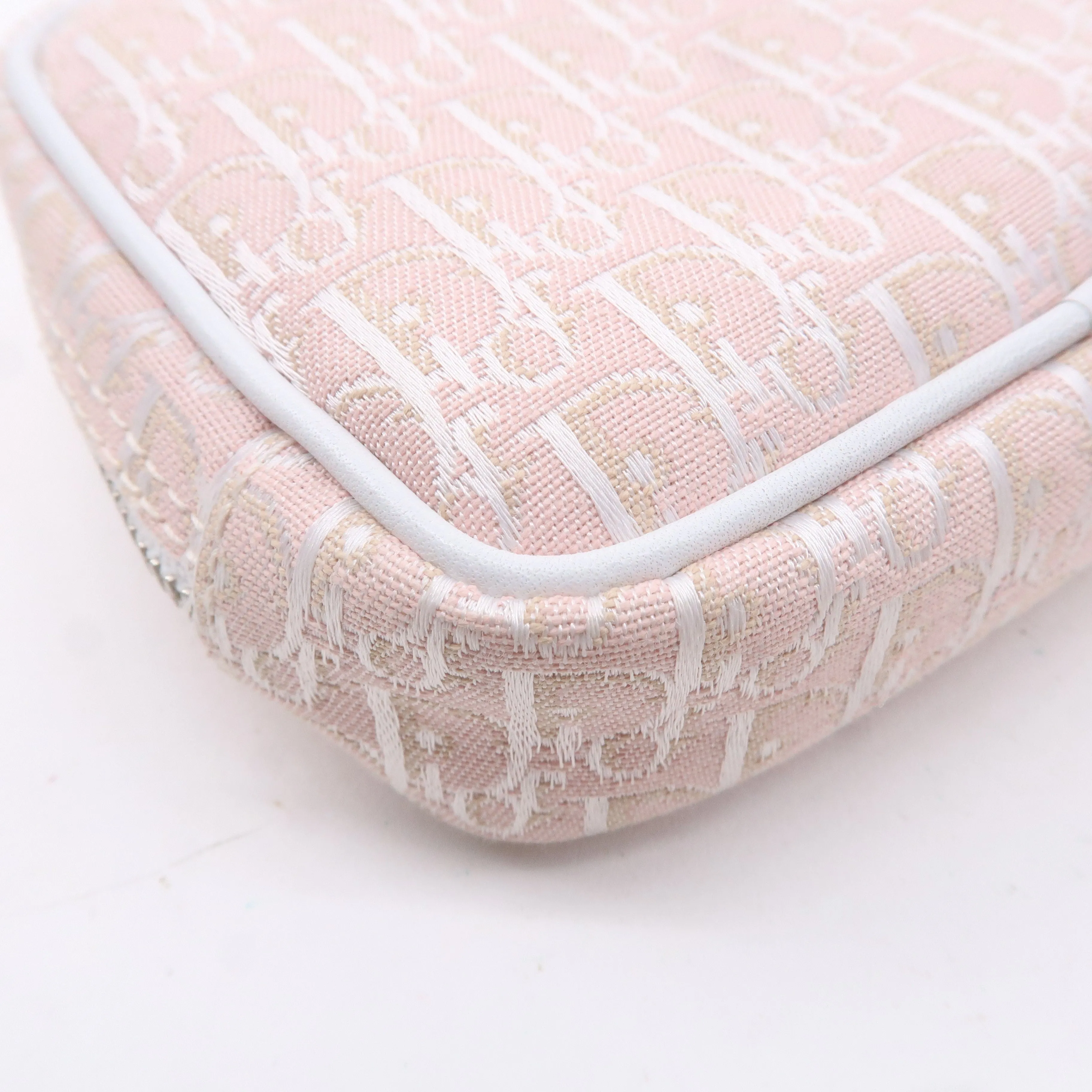 Christian Dior Trotter Canvas Leather Cosmetic Pouch White Pink