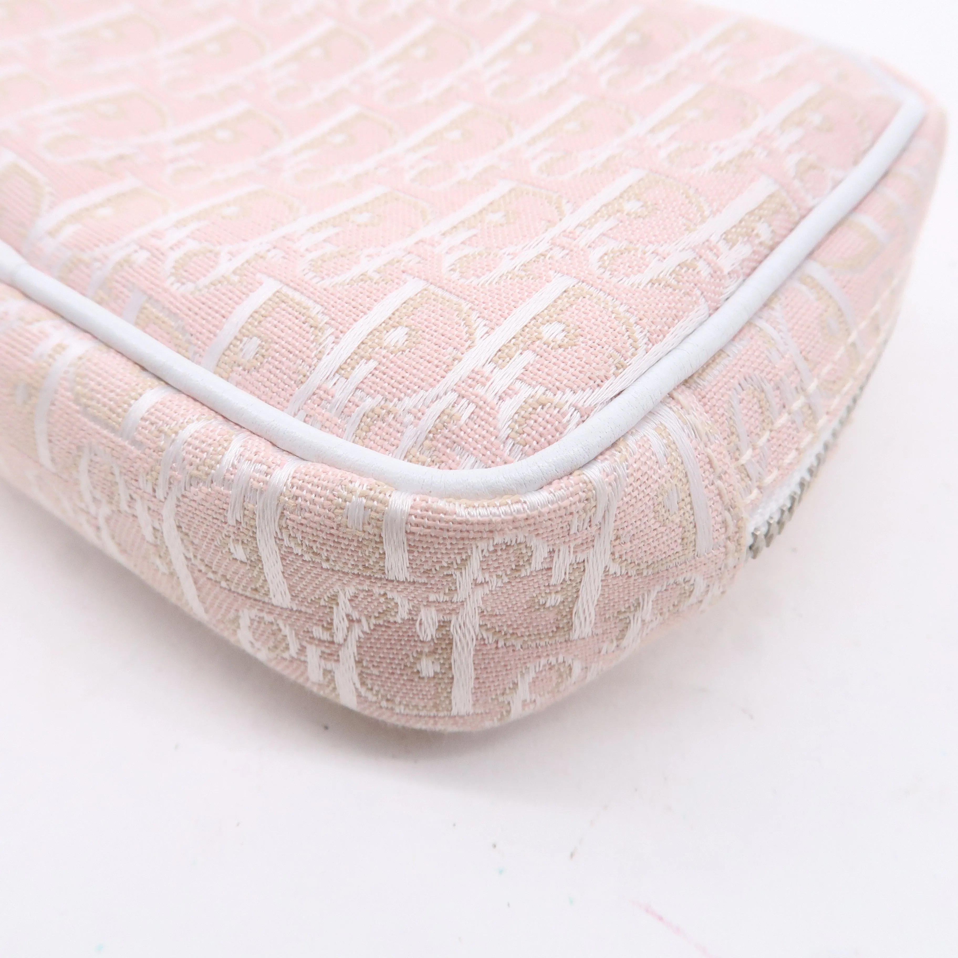 Christian Dior Trotter Canvas Leather Cosmetic Pouch White Pink