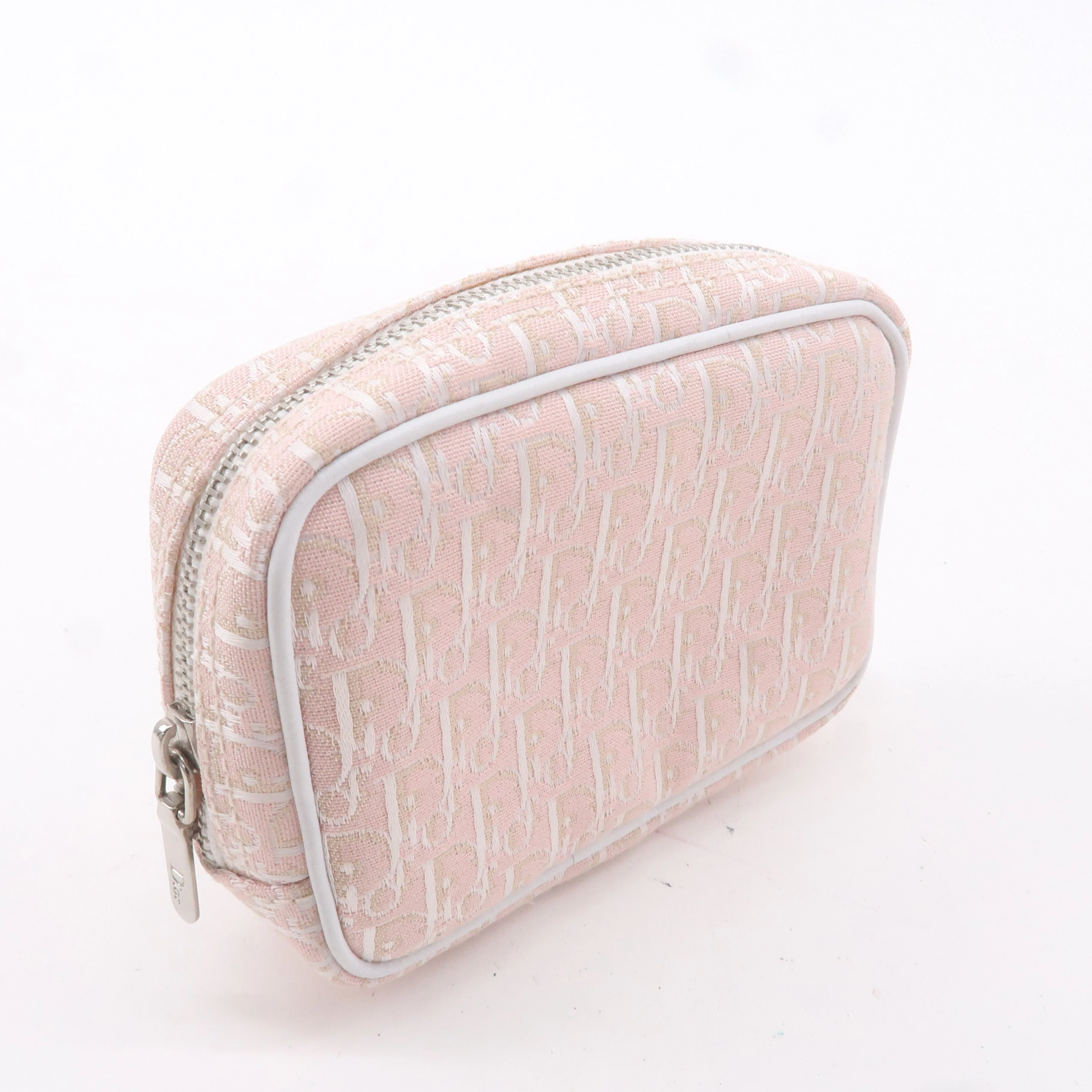Christian Dior Trotter Canvas Leather Cosmetic Pouch White Pink