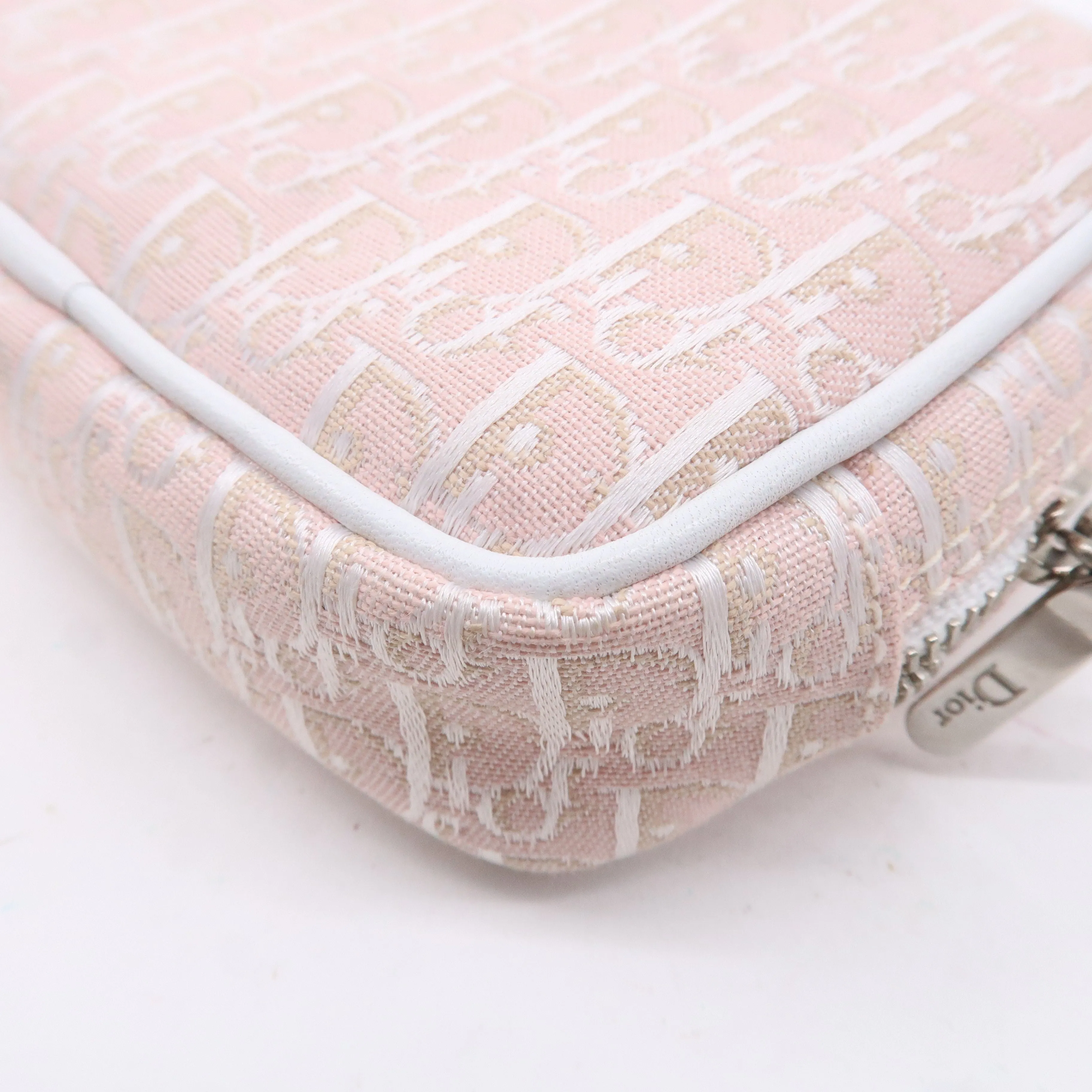 Christian Dior Trotter Canvas Leather Cosmetic Pouch White Pink