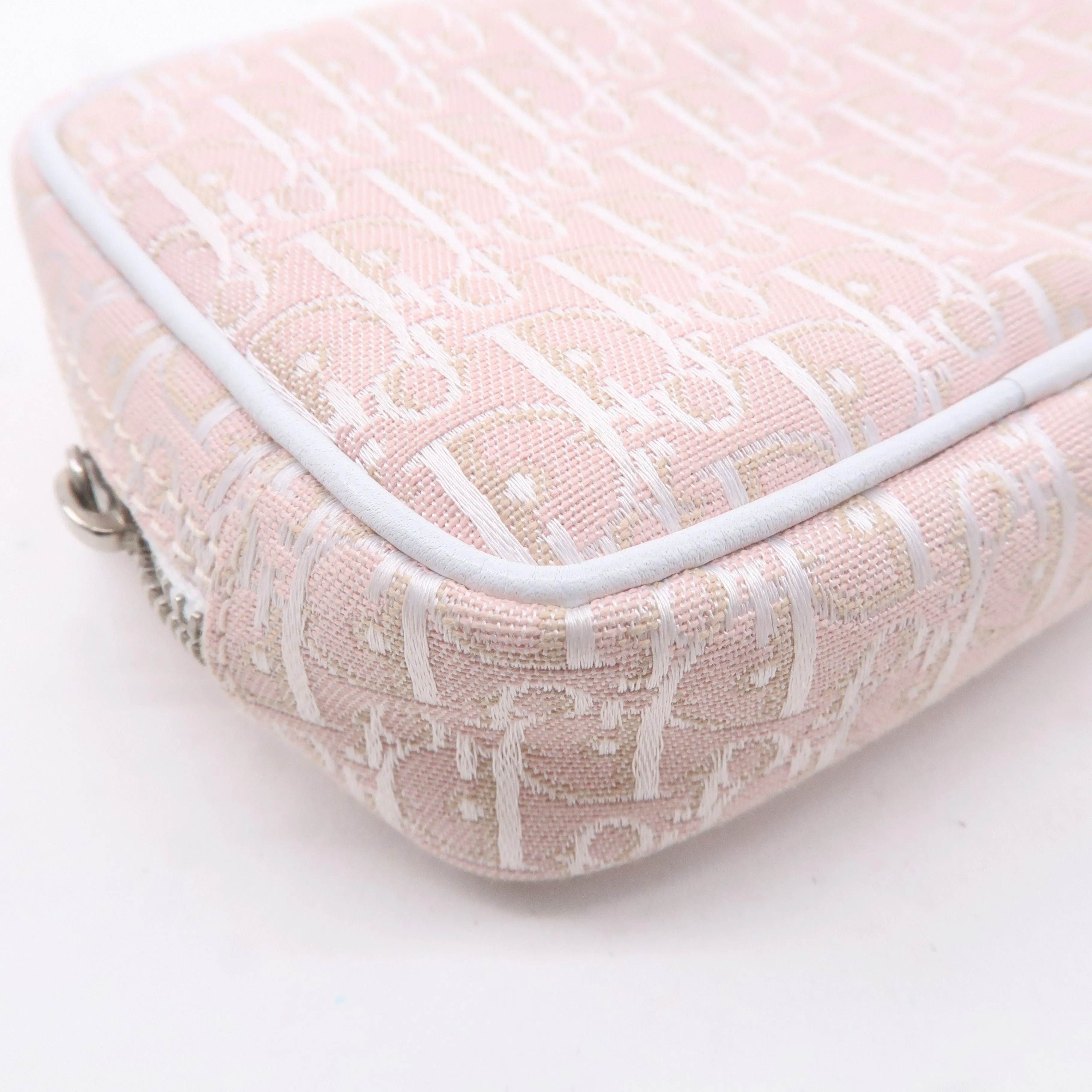 Christian Dior Trotter Canvas Leather Cosmetic Pouch White Pink